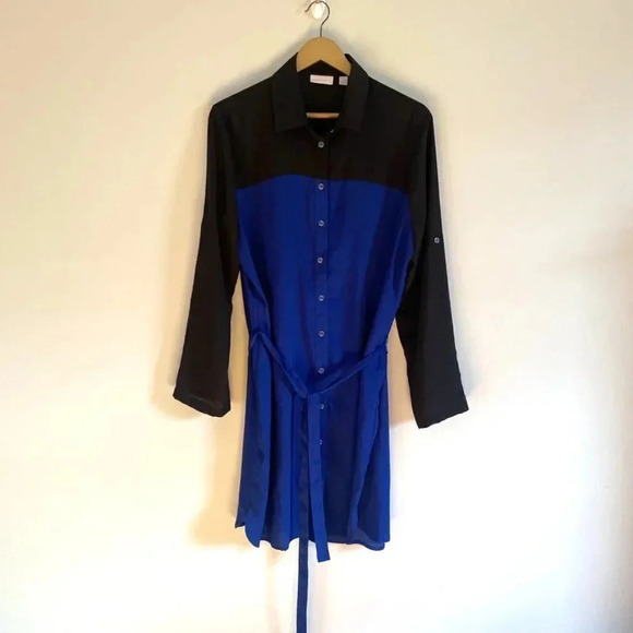 Black and Blue Button Down Shirt Dress - Picture 3 of 13